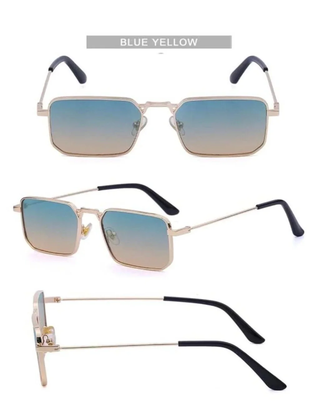 Square Gold Frame Gradient Blue Yellow Unisex Sunglasses